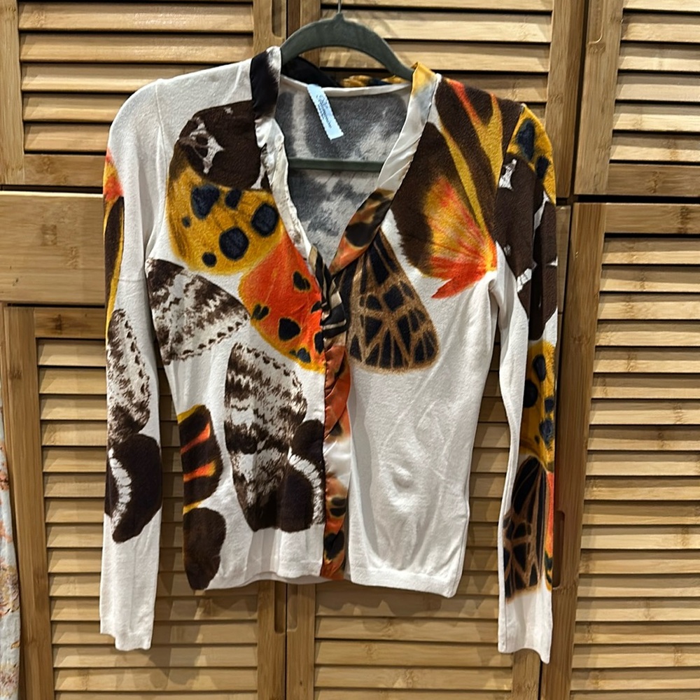 Blumarine butterfly print V-neck cardigan lightweight